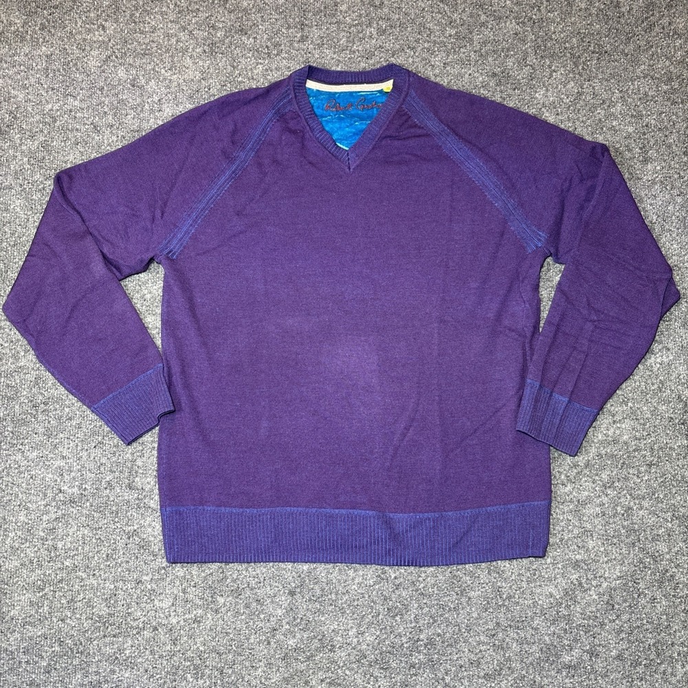 Robert Graham Men's M Purple V-Neck Sweater Wool Cashmere Blend Classic Fit